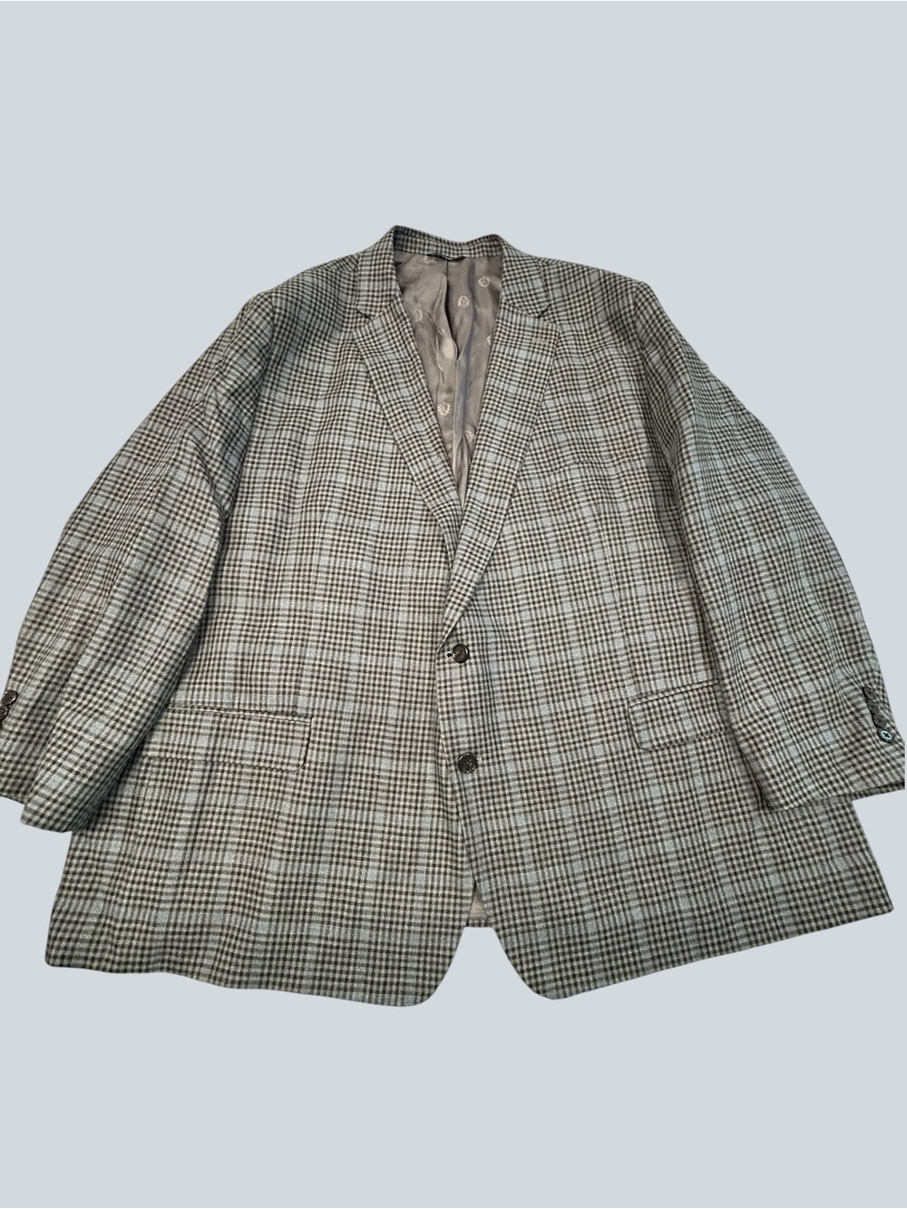 Ralph Lauren Gray Blue Glen Plaid Sport Coat Silk Wool Menms 56R Business Formal